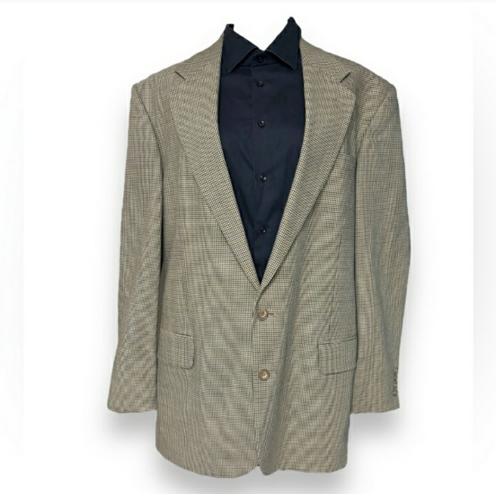 OSCA DE LA RENTA 2 Button Tan/Navy Houndstooth Blazer